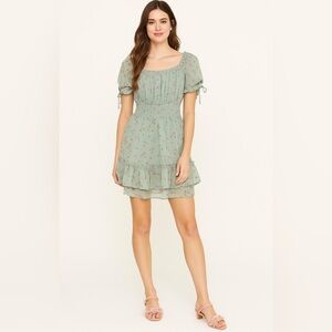 Liberty Love Puff Sleeve Ruffle Mini Dress M Green Floral Cottagecore Romantic